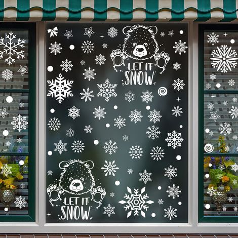 PCS Christmas Window Stickers, DIY Snowy Cartoon Bear Christmas Decoration Window Stickers, Reusable Removable PVC Window Stickers, Suitable for Indoor Christmas Decoration (1/4)
