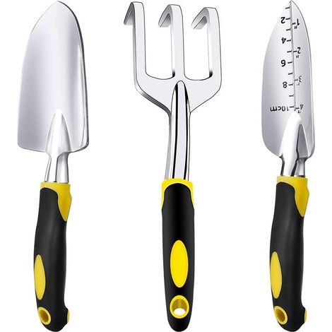 Ensemble d'outils de jardinage à main 3 pièces - Bêche de jardin robuste, transplantoir, râteau à main - Manche ergonomique (1/4)