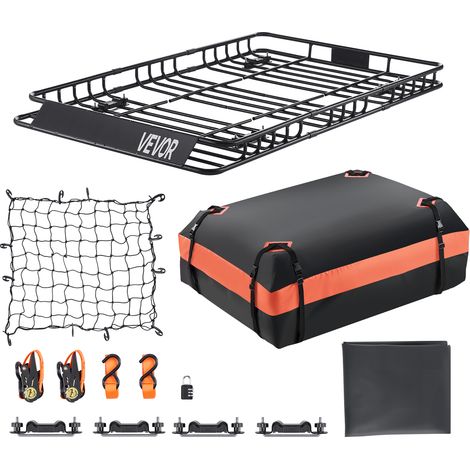 VEVOR Portapacchi da Tetto per Auto, 1625 x 990 x 105 mm Portapacchi Universale con Borsa per Bagagli e Rete e Cinghie a Cricchetto, Capacita Carico Massima 113,4 kg, Portapacchi per Auto