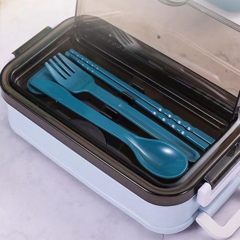 Boîte à lunch à deux compartiments - compatible micro-ondes - boîte de conservation des aliments - boîte bento pour étudiants, enfants et employés de bureau - verte (1/4)