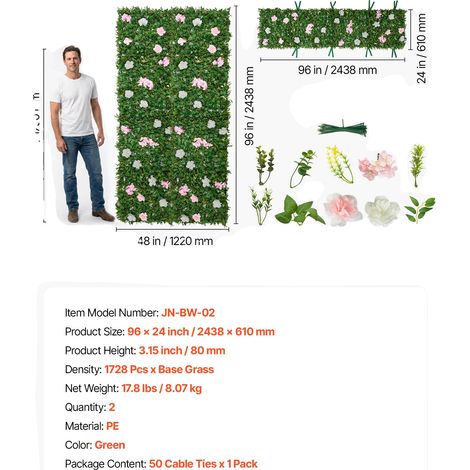 Künstliche Blumenwand, haustierfreundlich, einfache Installation, 24x96in 2 Stück (1/2)