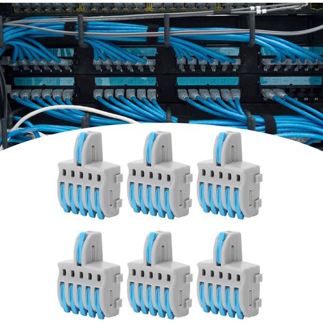 Lot de 20 borniers à connexion rapide de type T, connecteurs répartiteurs à bouton-poussoir, connecteurs parallèles, une entrée, cinq sorties, gris SPL-F15A, bleu (1/5)