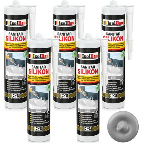 IsolBau Silicone Sanitaire Gris Sanitär Silikon 5 x 300ml