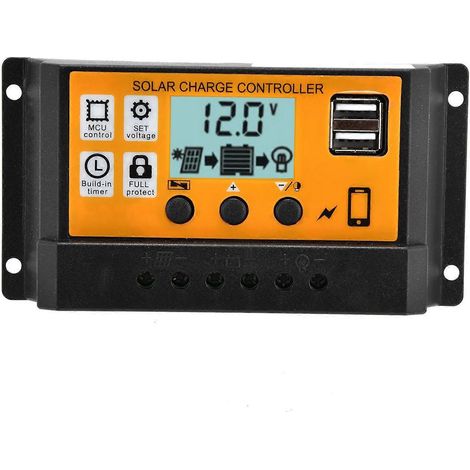 Intelligenter Laderegler für Solarmodule mit zwei USB-Anschlüssen, 3-stufigem PWM-Laderegler (12 V/24 V, 10 A)