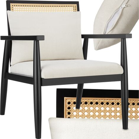 Fauteuil lounge avec cannage viennois et coussin blanc (1/5)