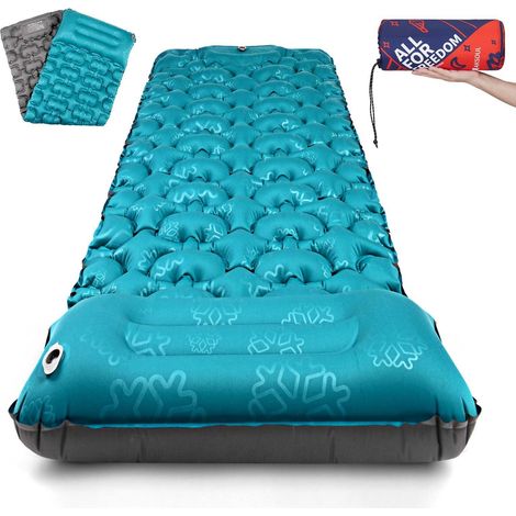 Matelas Camping Portable Matelas Gonflable Autogonflant Tapis de Couchage 1 Place Léger avec Oreiller Pompe à Pied Matelas de Sol Bleu Pliable pour Trekking Voyage Randonnée (1/5)