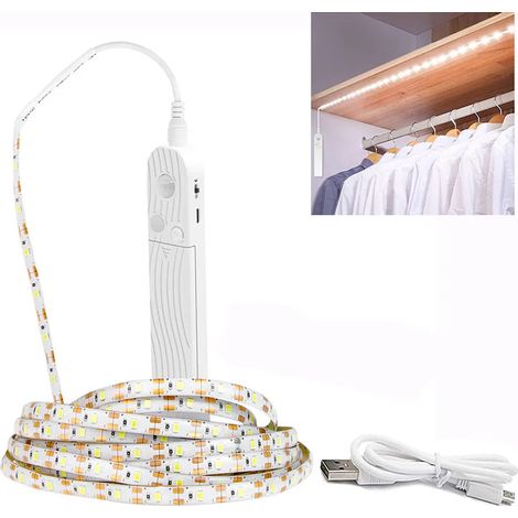 Tira de luces LED, luz blanca fría de 6500K, con sensor de movimiento, alimentación USB, adecuada para iluminación de armarios, 1 metro de longitud. (1/5)