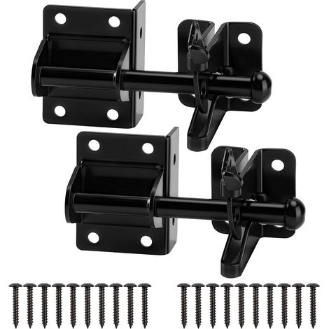 Lot de 2 Loquet Porte Autobloquant Renforcé, Verrou Portail Extérieur Serrure Porte Jardin Métal Loquet Auto-Fermant pour Portail, Grille, Garage et Cabane, Vis de Fixation Inclus (1/5)