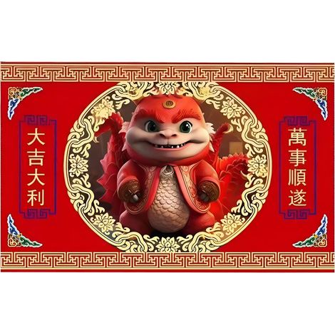 Tapis d'entrée pour le Nouvel An du Dragon, style chinois, tapis rouge, tapis de porte résistant aux taches (Nouvel An du Dragon (Bonne Fortune) 5080cm) (1/2)