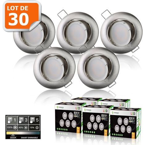 30 Spots led 3-step dimmable sans variateur 7w eq.56w blanc chaud orientable finition alu brossé (1/6)