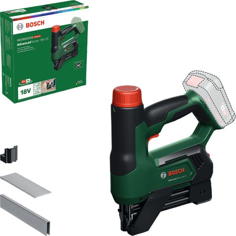 Bosch – Agrafeuse électroportative 18V sans fil – 1000 agrafes et 500 clous inclus – Force d'impact réglable – Pour bois dur et panneaux - 18V-25