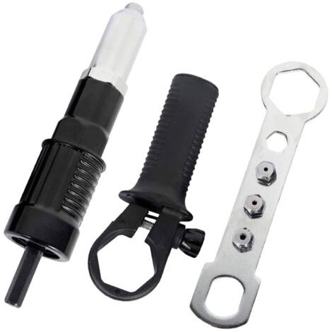 Riveteuse électrique Riveteuse, Adaptateur Riveteuse, Kit d'adaptateur de Pistolet à Riveter, pour riveté avec tête de Rivet de diamètre 2.4/3.2/4.0/4.8mm et clé à poignée Noire (1/5)