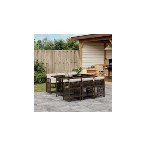 Ensemble à manger de jardin et coussins 7 pcs marron rotin (1/5)