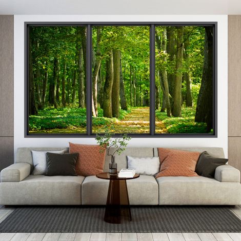 Stickers Trompe l'oeil fenêtre - Forêt - 60 x 100 cm (1/4)