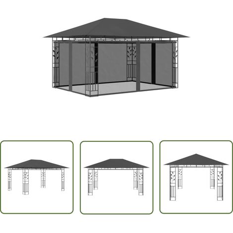 The Living Store Belvédère avec moustiquaire 4x3x2,73 m Anthracite 180 g/m² - Abri Jardin - Gazebo - Auvent Pliable - Parasol - Protection Solaire (1/5)