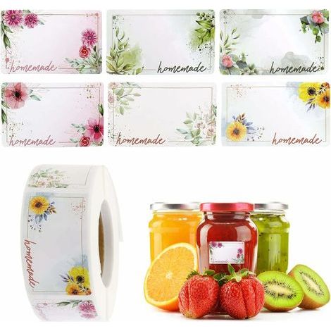 500 pièces Étiquettes à confiture,Étiquette Autocollante Fleur Rectangle Etiquettes Autocollants Bocaux,convient pour pot de confiture bocal distributeur de confiture de fruits confits épice (1/5)