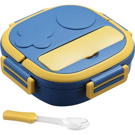 Boîte à lunch compartimentée avec couvercle en acier inoxydable, chauffe-plats portable pour enfants et bébés, idéale pour les pique-niques et les voyages en plein air (bleue, 3 compartiments)