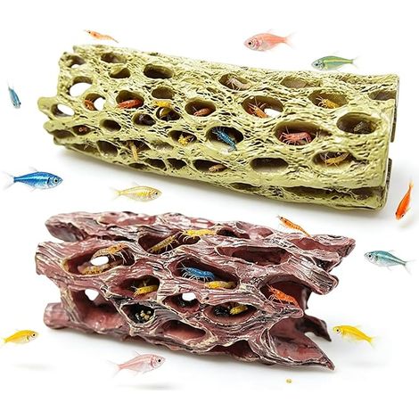 Aquarium Hideout, Tree Trunk Shaped Aquarium Cave Red and Yellow Shrimp Hideouts for Shrimp Crabs and Small Aquatic Animals (1/5)