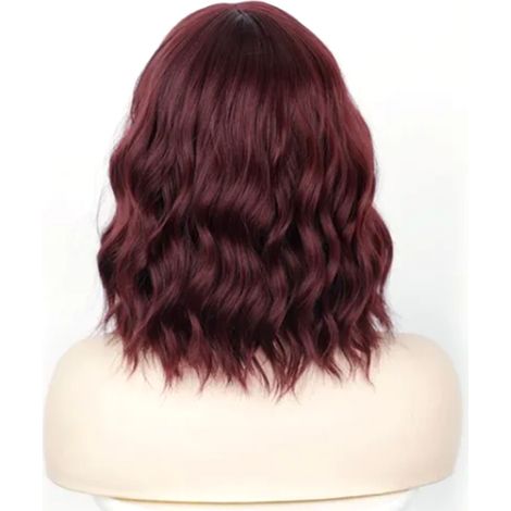 Perruque Femme Bordeaux Rouge Boucle Frange Résille Bouton Compacte Pratique Longueur Moyenne Cheveux Synthétiques pour Fête Rendez-vous Cosplay (1/5)