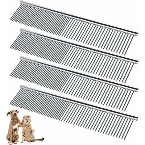 4-teiliger Edelstahl-Tierkamm, Edelstahl-Pflegebürste, Hundekamm (Silber) – Fei Yu (1/4)