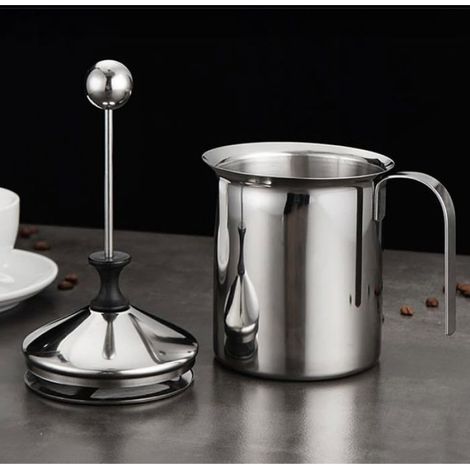1 Mousseur à lait, Acier inoxydable 304, Filtre double couche, 400 ml, Pour café et chocolat chaud (1/5)