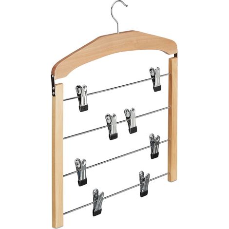 Relaxdays Multiple Trouser Hanger, Wooden Coat Hanger with Rail, Non-Slip Bars, HWD 45.5 x 39 x 2.5, Pack of 1