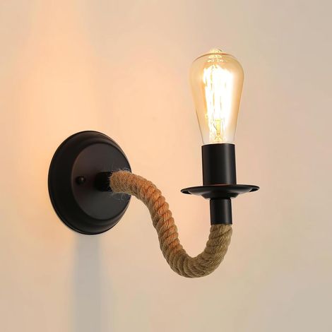 Applique Murale Vintage, E27 Lampe Murale Corde de Chanvre, Rétro Applique Murale Interieur pour Couloir Loft Chambre Café Bar (sans Ampoule) (1/5)