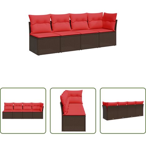 Rattan - Gartensofa mit Kissen 4-Sitzer Braun Poly Rattan (1/5)