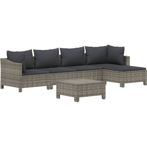 Mobili da giardino mobili da esterno Set di mobili da 6 pezzi con cuscini grigi in resina intrecciata 020016793
