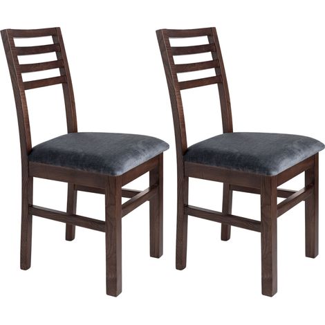 Lot de 2 chaises en hêtre chêne foncé assise tissu gris - LOUISE