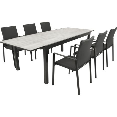Garnitur FARO 7-teilig, Alu + Glas + Kunstgewebe dunkelgrau