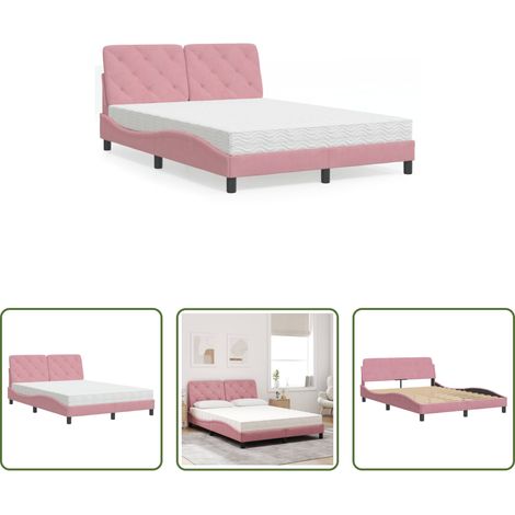 Matelas en mousse -  Lit avec matelas rose 140x190 cm velours (1/5)