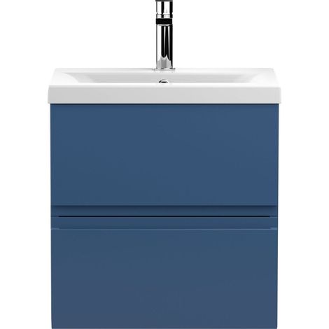 Mavesyn Contemporary 2 Drawer Wall Hung Vanity Unit with Mid-Edge Basin, Dark Blue, 500mm