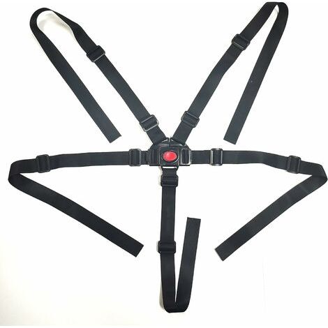 Harnais sécurité bébé 5 points réglable pour poussette, chaise haute, noir (1/5)