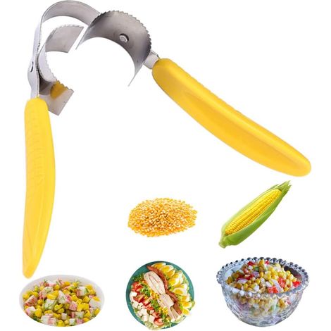 Stainless Steel Corn Peeler, Stainless Steel Corn Stripper, Corn Cutter, Kitchen Corn Cutter, Corn Kernels Tool with Non-Slip Handle for Kitchen, Pizzeria(Yellow) (1/5)