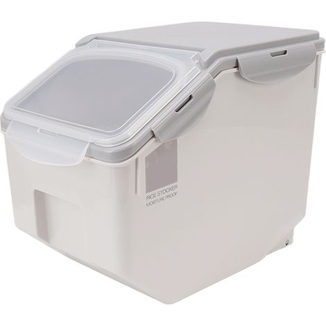 Récipient de Rangement pour Riz avec Verre Doseur, Boîte Alimentaire Hermétique pour Grains, Organiseur de Cuisine en Plastique Gris 15KG (1/5)
