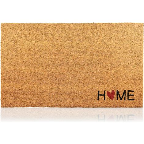 Tapis de porte en fibre de coco, motif cœur, 60 x 40 cm. Surface antidérapante en PVC et fibre de coco. Idéal pour l'entrée, les couloirs, les portes extérieures et comme accessoire de décoration. Des (1/2)