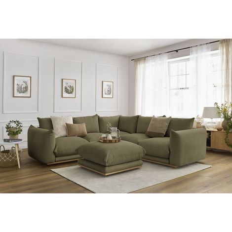 BOBOCHIC - Canapé d'angle réversible ERNEST avec pouf Réversible  Vert (1/5)