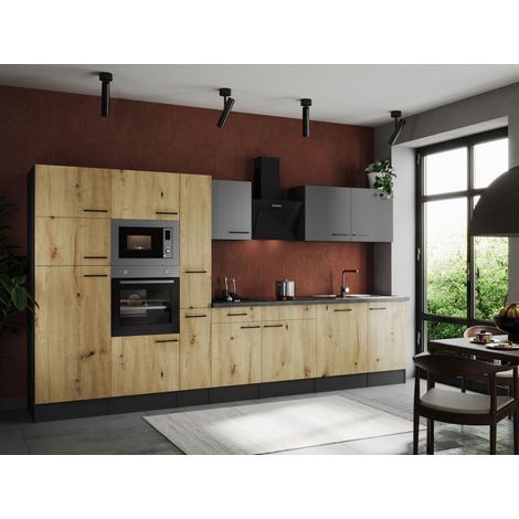 Küche Küchenzeile Küchenblock Grau Matt Artisan Eiche Oliver 370 cm Respekta