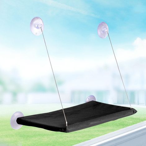 Hamac de chat pour fenêtre à ventouses 55x32cm – capacité 15kg, tissu Oxford respirant, cadre PVC solide, sans perçage, espace de rangement, noir