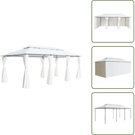 Belvédère avec rideaux 600x298x270 cm Blanc 180 g/m² - Tente De Réception - Gazebo - Auvent - Parasol - Abri Jardin (1/5)