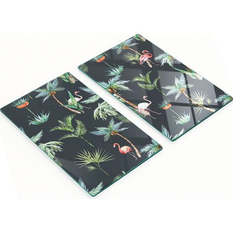 Tablas de servir de cristal para cocina con estampado retro de flamencos, 2 x 30 x 52 cm.