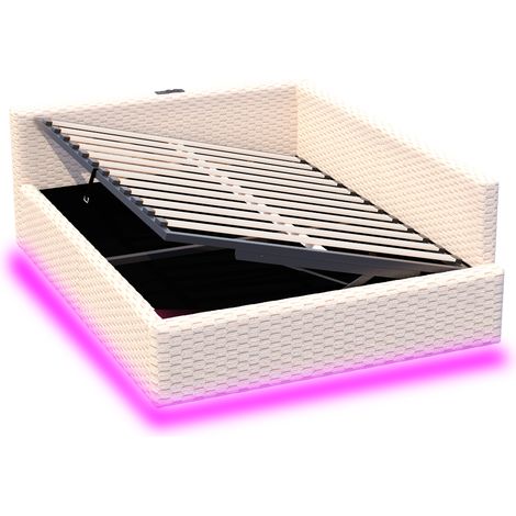 Cama canapé 140 x 200 cm de terciopelo beige con LED, 2 USB y USB-C, sin colchón (1/5)