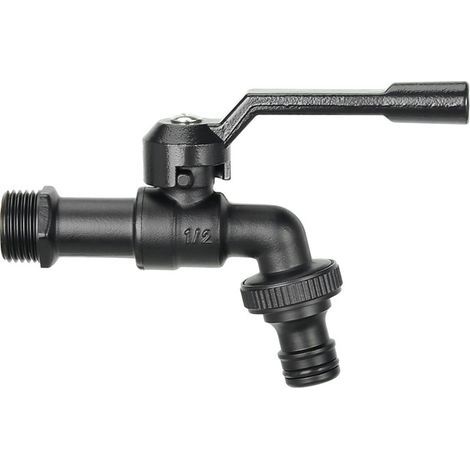 Robinet de jardin en laiton 1/2 pouce - avec raccord pour tuyau - noir (1/5)