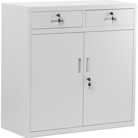 Kleiner Aktenschrank C17B Büroschrank mit 2 Schubladen Flügeltüren Metallschrank Pulverbeschichtet Metall Abschließbar 90 cm x 90 cm x 40 cm Grau (1/5)