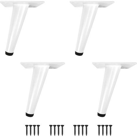 Pieds de Table Pieds de Meubles de Cône 4 PCS Pieds d'Armoire en Acier Inoxydable Obliques/Vertical avec Base Silencieuse (Hauteur-10CM(4“), Blanc-Incliné) (1/5)