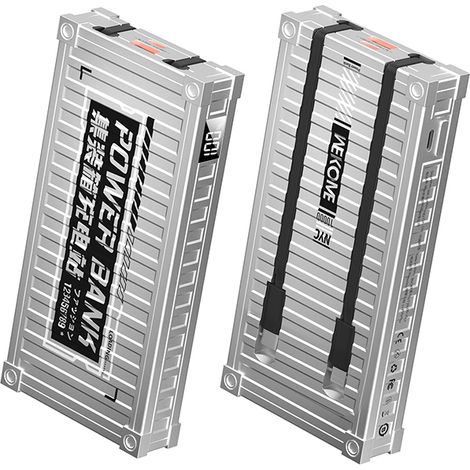 Serie Wekome WP-339 Container - Batería externa de 10000 mAh con carga rápida, USB-C y Lightning PD de 20 W integrados + cable QC de 22,5 W (Plata) (1/3)