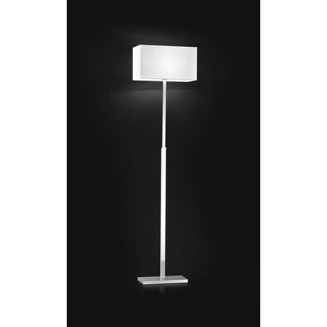 Lampadaire en métal finition chrome brossé avec abat-jour en tissu blanc, hauteur 160 cm, douille E27, design moderne - Marque Perenz, Italie.