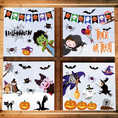 Bögen Halloween-Aufkleber Dekorationen Hexenschloss D Fensteraufkleber Mond Kürbis Gruselig DIY Doppelseitiger statischer Türaufkleber Halloween Party (Farbe B) (1/4)