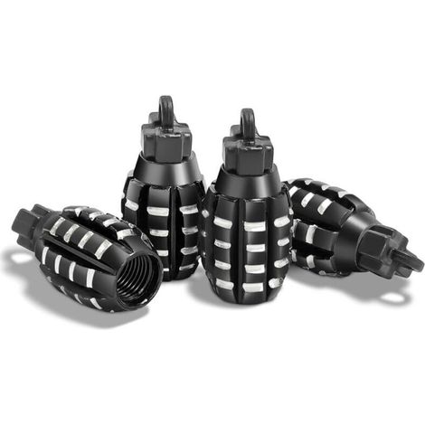 4 Pièces Bouchons Valve en Aluminium, Bouchons Valve en Forme De Grenade, Bouchons de Tige de Valve de Pneu, Anti-Poussière, pour Voitures, SUV, Vélos, Camions, Motos (Noir) (1/5)